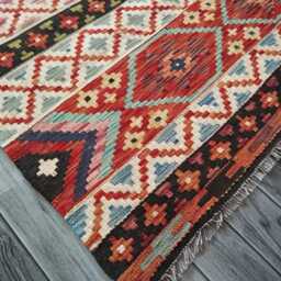 Heritage Kilim Rug, Handmade Artisan Afghan Turkish, Scandinavian, Navajo, Bohemian Flatweave, Natural Wool Multicolour Rug 200x148 cm - thumbnail 3