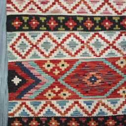 Heritage Kilim Rug, Handmade Artisan Afghan Turkish, Scandinavian, Navajo, Bohemian Flatweave, Natural Wool Multicolour Rug 200x148 cm - thumbnail 2