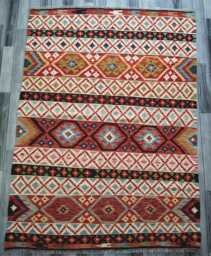 Heritage Kilim Rug, Handmade Artisan Afghan Turkish, Scandinavian, Navajo, Bohemian Flatweave, Natural Wool Multicolour Rug 200x148 cm - thumbnail 1