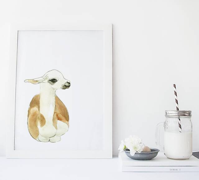 Llama Poster/Animal Lamas Nursery Watercolor Handmade Made in Quebec Minimalist Style Cynthia Paquette - image 1