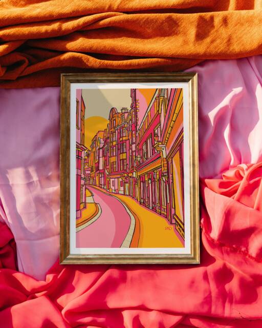 Newcastle UK Art Print High Bridge Street, Colourful Travel Illustration - image 1