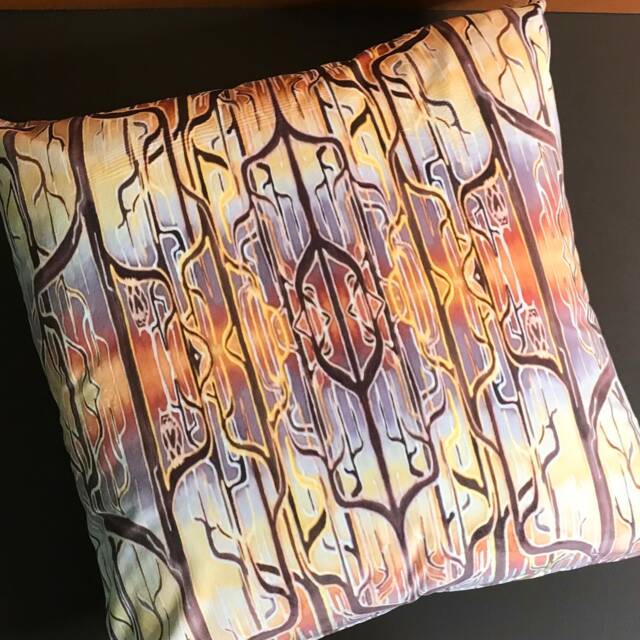 Golden Caramel Chocolate Deco Trees Statement Sofa Settee Cushion - Sale Half Price Decorative Accent Pillow - image 1