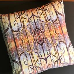 Golden Caramel Chocolate Deco Trees Statement Sofa Settee Cushion - Sale Half Price Decorative Accent Pillow - thumbnail 1