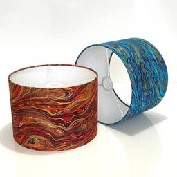 New Handmade High Quality Marble Wave Effects With Golden Glitter Effect Lamp Shade Pendant Light in Blue & Rust Red Fabric
