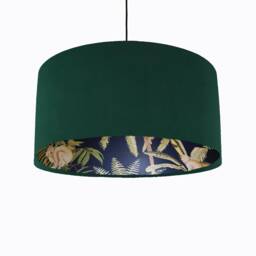 Green Velvet & Tropical Lampshade With Dark Monkey Lining