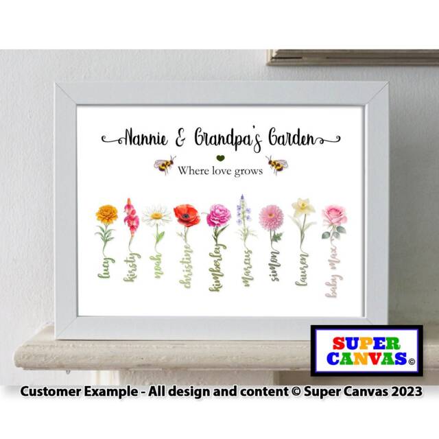 Grandchildren Birth Flower Personalised Handmade Family Picture Framed Print Grandparent Grandma Nana Grandad Birthday Mothers Day Gift - image 1