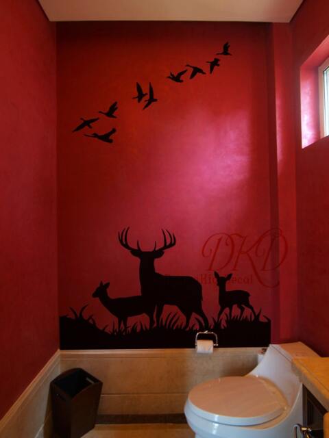 Deer Wall Decals, Buck Nursery Wall Decal, Woodland Theme Nursery, in Grass With Birds Entrance Decal, Animal Decor-Dk296 - image 1