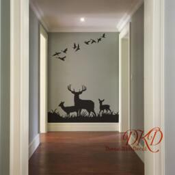 Deer Wall Decals, Buck Nursery Wall Decal, Woodland Theme Nursery, in Grass With Birds Entrance Decal, Animal Decor-Dk296 - thumbnail 2