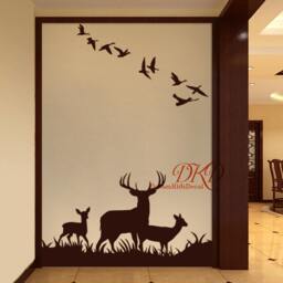 Deer Wall Decals, Buck Nursery Wall Decal, Woodland Theme Nursery, in Grass With Birds Entrance Decal, Animal Decor-Dk296 - thumbnail 3