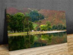 View Of The Buttermere Pine Trees in Lake District, UK Landmark, Purple Tones, Panoramic , Home D??cor Canvas Print Art Framed - thumbnail 1