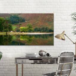 View Of The Buttermere Pine Trees in Lake District, UK Landmark, Purple Tones, Panoramic , Home D??cor Canvas Print Art Framed - thumbnail 3