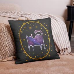 Throw Pillow Galaxy Cat Celestial Stars Space Housewarming Gifts Quirky Whimsical Art Funny Cute Person Gift Illustration Astronomy - thumbnail 1
