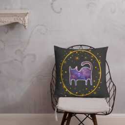 Throw Pillow Galaxy Cat Celestial Stars Space Housewarming Gifts Quirky Whimsical Art Funny Cute Person Gift Illustration Astronomy - thumbnail 3