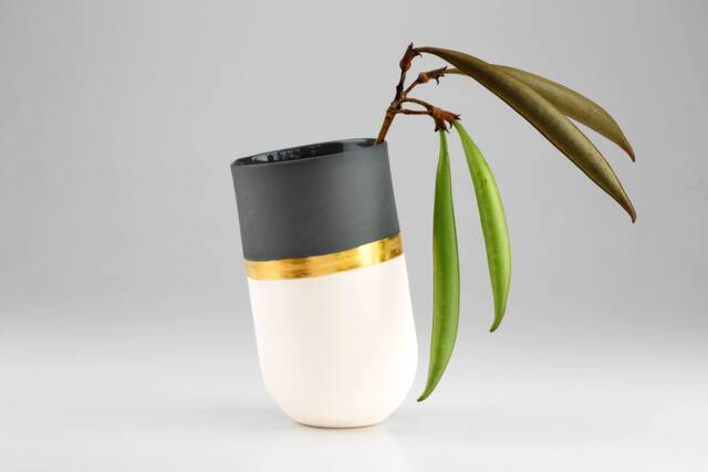 Minimalist Tube Vase. Handmade Ceramic Contemporary Black & White Porcelain Wedding Geometric Clay Vase Design By Conceptstudio - image 1