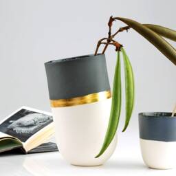 Minimalist Tube Vase. Handmade Ceramic Contemporary Black & White Porcelain Wedding Geometric Clay Vase Design By Conceptstudio - thumbnail 2