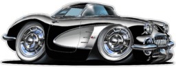 1958 Corvette Wall Decal Vintage Chevy Cartoon Car Sticker - thumbnail 1
