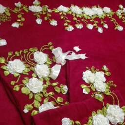 Silk Ribbon Embroidery Twin Bedspread Wedding Gift - thumbnail 2