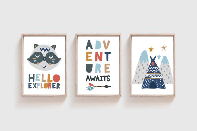 Set Of 3 Boys Nursery Prints, Adventure Awaits, Decor, Bedroom Playroom Wall Art, Art - image 1
