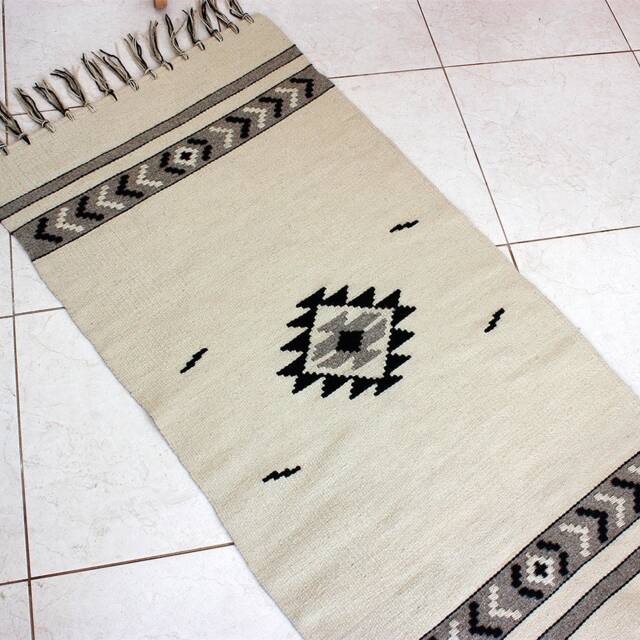 Handwoven White Wool Kilim Rug Boho Accent Rug - 27.5x55 Inches - image 1
