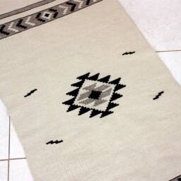 Handwoven White Wool Kilim Rug Boho Accent Rug - 27.5x55 Inches - thumbnail 2