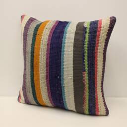 Handmade Turkish Kilim Pillow Cover, Vintage Wool Cushion - 20x20 In - thumbnail 3