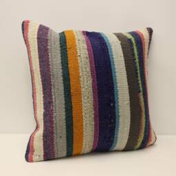 Handmade Turkish Kilim Pillow Cover, Vintage Wool Cushion - 20x20 In - thumbnail 2