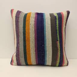 Handmade Turkish Kilim Pillow Cover, Vintage Wool Cushion - 20x20 In - thumbnail 1