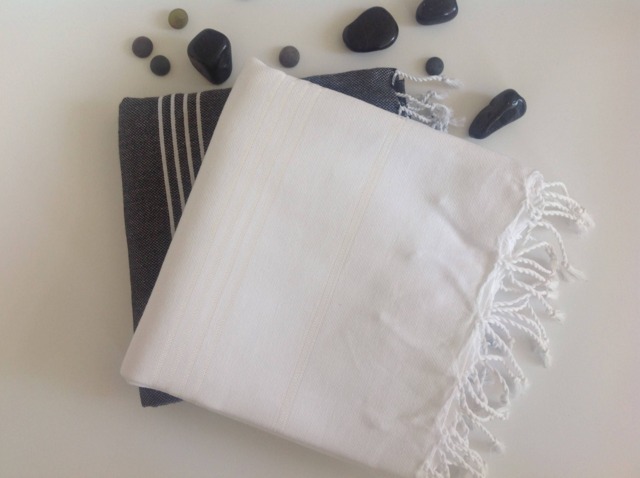 Set Of 2 Elegant Turkish Cotton Beach Towels Black & White Peshtemal, Christmas Gift - image 1