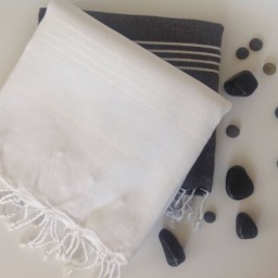 Set Of 2 Elegant Turkish Cotton Beach Towels Black & White Peshtemal, Christmas Gift - thumbnail 2