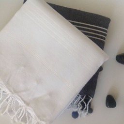 Set Of 2 Elegant Turkish Cotton Beach Towels Black & White Peshtemal, Christmas Gift - thumbnail 4