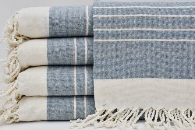 "Navy Blue Towel, Striped Towel, 40""x65" - image 1