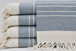 "Navy Blue Towel, Striped Towel, 40""x65"