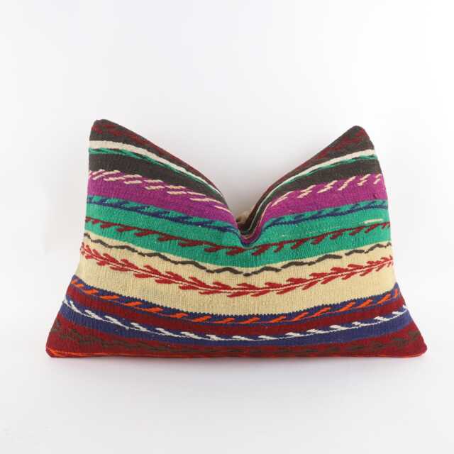 Handwoven Turkish Kilim Lumbar Pillow Bohemian Home Decor - 16x24 Inch - image 1