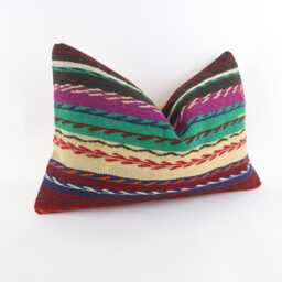 Handwoven Turkish Kilim Lumbar Pillow Bohemian Home Decor - 16x24 Inch - thumbnail 2