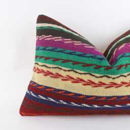 Handwoven Turkish Kilim Lumbar Pillow Bohemian Home Decor - 16x24 Inch - thumbnail 3