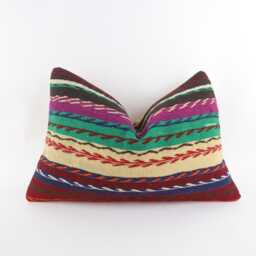 Handwoven Turkish Kilim Lumbar Pillow Bohemian Home Decor - 16x24 Inch - thumbnail 1