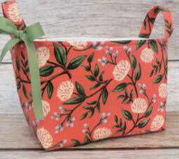 Storage Organization - Cotton + Steel Rifle Paper Co. Wildwood Peonies Pink Floral Fabric Organizer Bin Container Basket - thumbnail 1