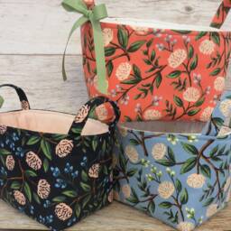 Storage Organization - Cotton + Steel Rifle Paper Co. Wildwood Peonies Pink Floral Fabric Organizer Bin Container Basket - thumbnail 3