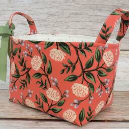 Storage Organization - Cotton + Steel Rifle Paper Co. Wildwood Peonies Pink Floral Fabric Organizer Bin Container Basket - thumbnail 2