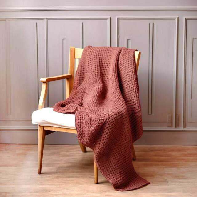 Linen Cotton Waffle Throw Blanket, Stone Washed, 53x81 Inches - image 1