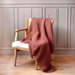 Linen Cotton Waffle Throw Blanket, Stone Washed, 53x81 Inches - thumbnail 1