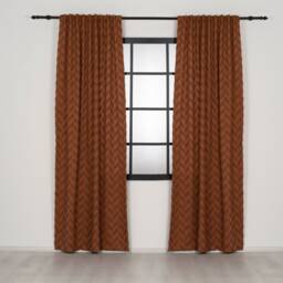 Terracotta Linen Look Curtains Pom Chevron Drapes, Custom Size - thumbnail 2