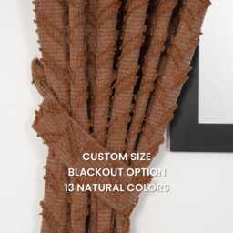 Terracotta Linen Look Curtains Pom Chevron Drapes, Custom Size - thumbnail 1