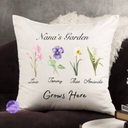 Personalized Birth Flower Pillow Mum's Garden Family Name Cushion - thumbnail 3