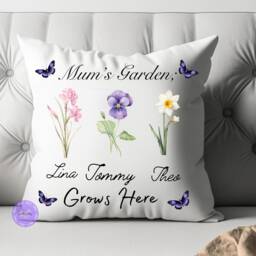 Personalized Birth Flower Pillow Mum's Garden Family Name Cushion - thumbnail 1