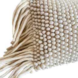 Chunky Knit Wool Pillow Cover Ivory Woven Lumbar, 12x20 - thumbnail 3