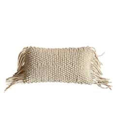 Chunky Knit Wool Pillow Cover Ivory Woven Lumbar, 12x20 - thumbnail 2