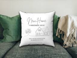 New Home Cushion, New Gift, Daughter Gift For Home, Personalised Address, Couple, Moving In - thumbnail 1