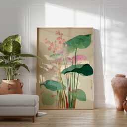 Lotus Flower Wall Art, Japanese Botanical Poster, Minimalist Floral Print, Zen Nature Decor, Pastel Home Artwork, Oriental Garden Design - thumbnail 3