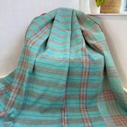 Vintage Handmade Fine Kantha Stitch Reversible Sofa Throw - Country Home Elegant Turquoise Check Stripe Purple Hues Brocade Artisan Rare - thumbnail 2